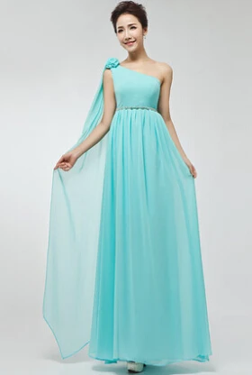 Плюс Размер Макси трапециевидной формы длина до пола одно плечо светло желтый оранжевый Камея шифоновое платье для подружки невесты корсет сзади платье W1796 - Цвет: light blue
