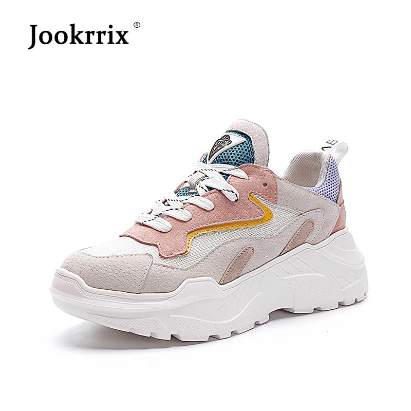 

Jookrrix Platform Shoes Women Fashion Brand Sneakers Mesh Lady chaussure Autumn Female footware Real Leather Breathable Quality