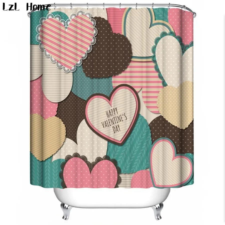 

LzL Home Lovely Heart Shape 3D Shower Curtain Creative Bathroom Curtain Waterproof Polyester Fabric Unique Design Home Decor