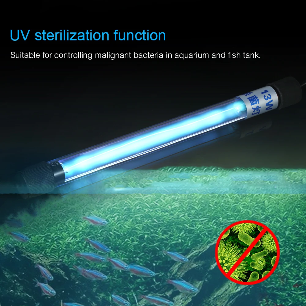 

13W UV Light Sterilization Lamp Submersible Ultraviolet Sterilizer Water Disinfection for Aquarium Fish Tank Pond AC110-120V