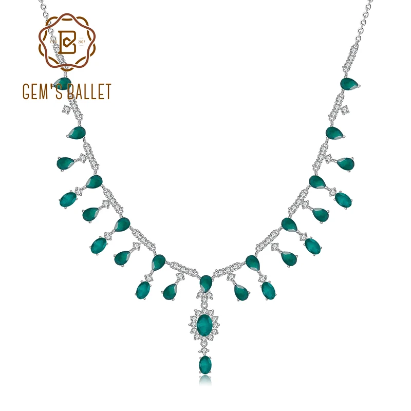 

GEM'S BALLET 14.6Ct Natural Green Agate Gemstones Y-Necklace 925 Sterling Silver Wedding Bridal Necklace For Women Fine Jewelry