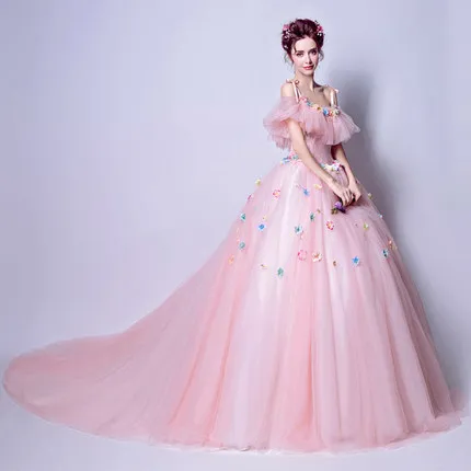 

100%real salmon pink ruffled flower fairy cosplay court ball gown Medieval dress Renaissance Gown princess Royal victoria dress