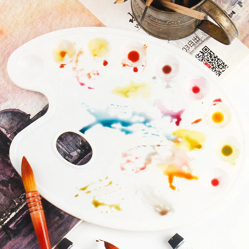 

9 Wells Design Plastic Palette Art Paint Supplies Plastic Drawing Tray Color Palette White Painting Pallet For Oil Watercolor