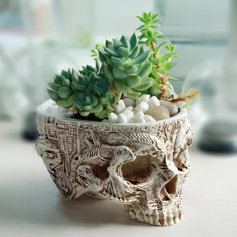 

Resin Crafts Human Tooth Skull Fossil Teaching Skeleton Model Halloween Home Office Flower Pot Planter Skull Pot Decoration 2019