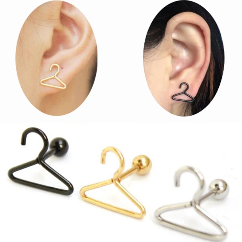 Isayoe 2pcs Novelty Clothes stand Shape men Rock Stud Earring pierced