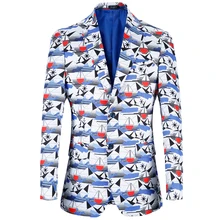 2018 US big size 38R-48R Blazer Men Print Sea design Suit Jacket Blue Casual Blazer loose Plus Size men coat jacket plus size letter print pocket design coat