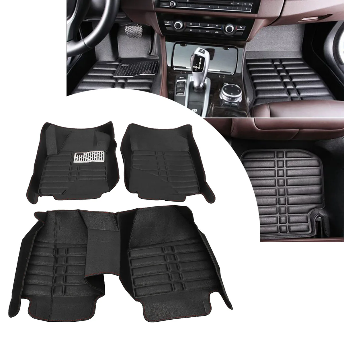 3Pcs Waterproof Black Leather Floor Mats Liner Carpets Fly5D for Nissan Altima 2013 2017