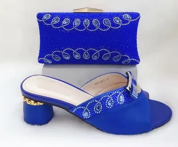 

Hot sale royal blue women pumps with cryatal and bowtie design african shoes match handbag set for dress A1031
