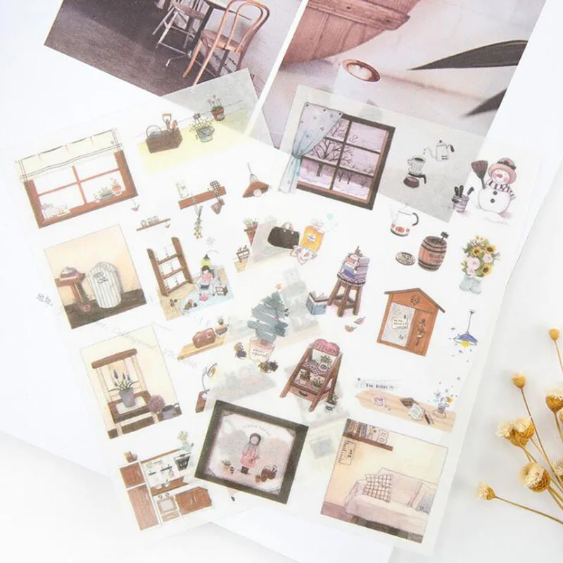 

6 Pieces/bag. Fashion Life Leisure Time Transparent Sticker Student Creative Stationery Diy Decorative Notebook Scrapbook Gift
