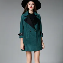 2016 Woman Solid Color Loose Winter Coat New Design Three Quarter Sleeve Turn Down Collar Fashion Long Trench Female Work Trench