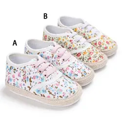 Для новорожденных девочек первые 0-18 обувь месячные кроссовки для девочек Уокер шнуровке милые девушки цветочный малыша обувь для