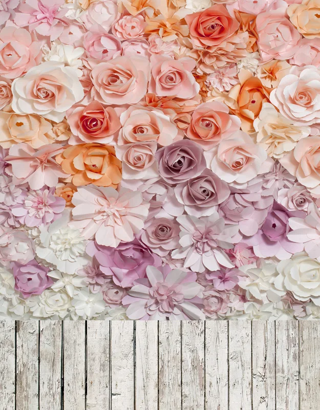 5x7FT Antique Chic Paper Flowers Wall Wooden Floor Custom Photo Studio Backdrop Background Banner Vinyl 220cm X 150cm | Электроника