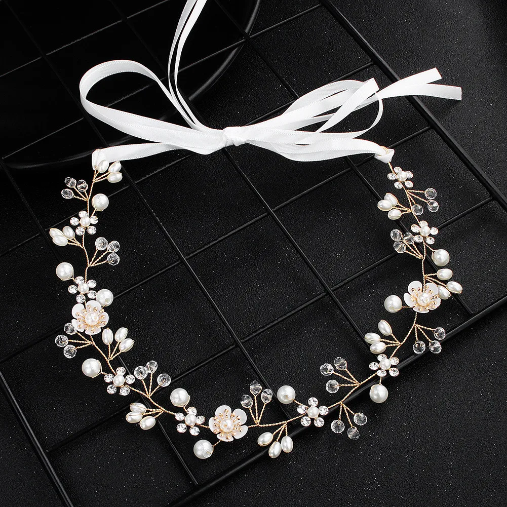 Flower Handmade Beaded Headband Hair Band Flower Design Bridal Hair Vine Rhinestones Accessories Jewelry Headdress 7.17