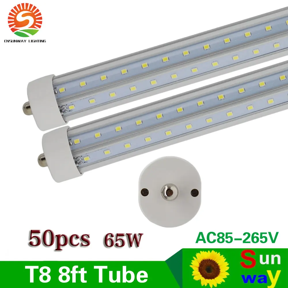 CNSUNWAY светодиодный трубки огни 8ft Fa8 V Форма обе стороны SMD2835 светодиодный 2400mm яркий T8 72 W дверца кулера магазин лампа AC85-265V 50 шт