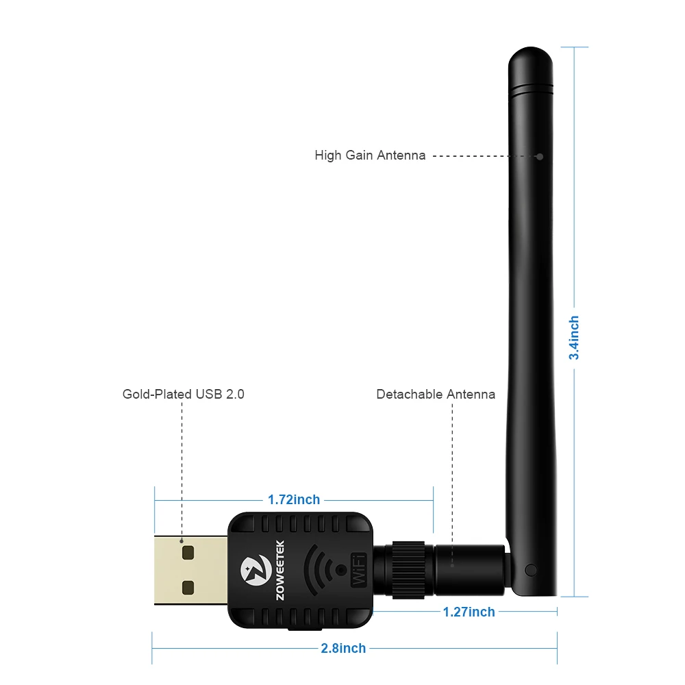 Zoweetek мини беспроводной Wifi адаптер 600 Мбит/с 802.11ac двухдиапазонный 2,4G/5G 2dBi антенна USB Сеть Ethernet приемник для ПК телефонов