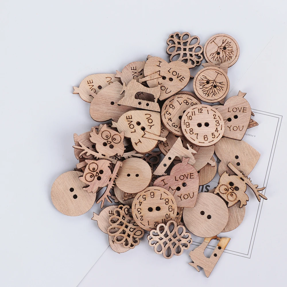 

50PCS Mixed Owl /Heart/Clock Sahpe Laser Cut Wooden Slice Hanging Ornaments Handcraft Wood DIY Crafts Home Party Decoration