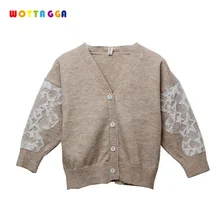 WOTTAGGA 2019 Spring Girls Fashion Knitted Cardigan Mesh Decorated Toddler Sweater New Arrivals