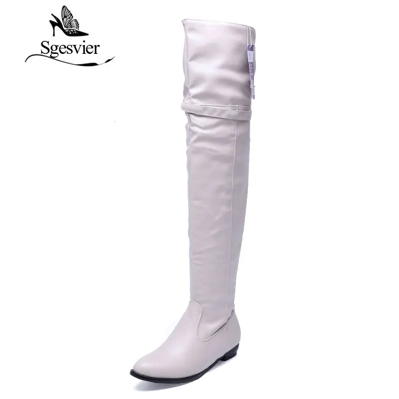 SGESVIER Women Boots Winter Fashion Casual Over-the-high Boots Round Toe Buckle Plus Size 34-45 Lady Shoes Woman OX100 women high heel boots