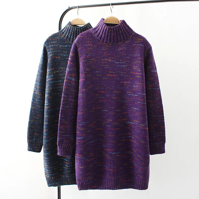 

Large size Sweater Women 2019 Autumn Winter Half high collar Knit Pullover Female Casual Tops Thick Long Bottoming Sweaters N353