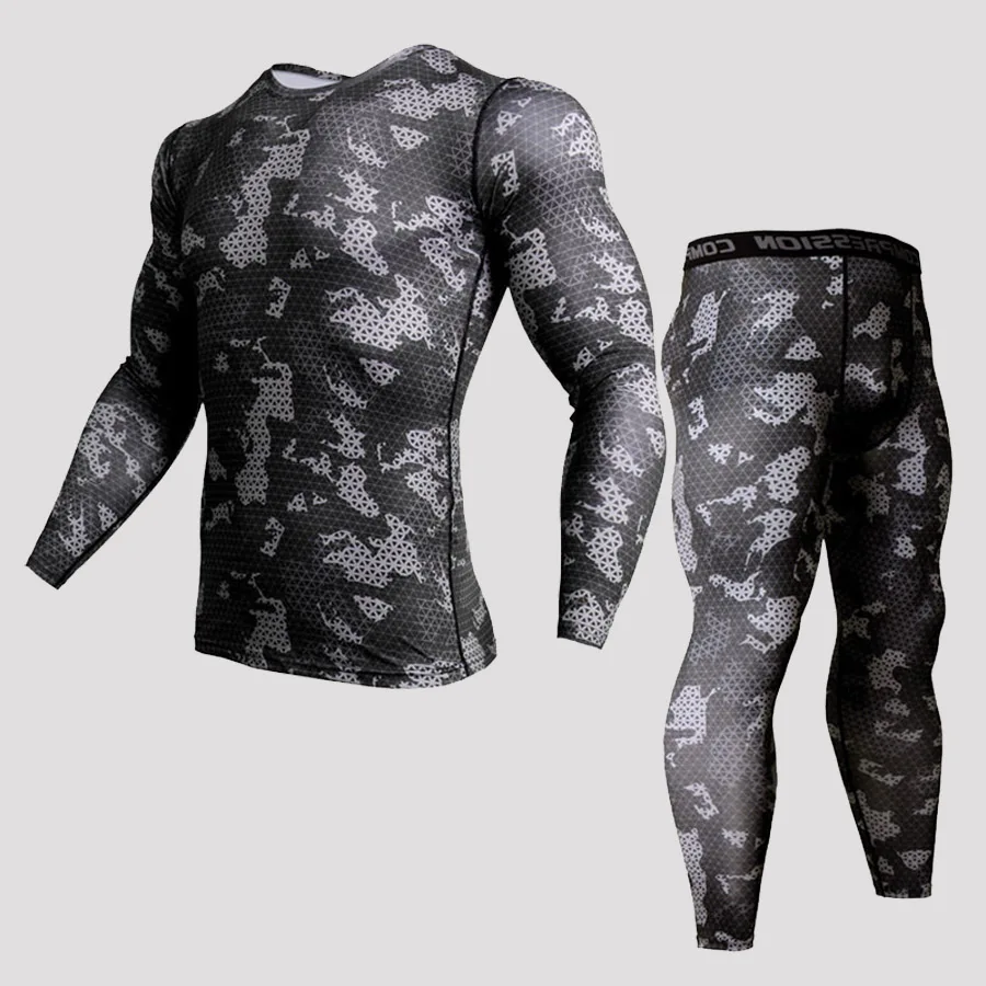 Men s Compression Run jogging Suits Clothes Sports Set Long t shirt And Pants Gym font