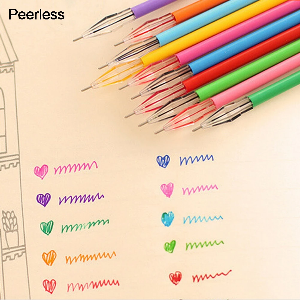 

Peerless 12 Pcs/lot 0.5mm Plastic Candy Color Diamond Colored Ink Gel Pen Refill Replacement