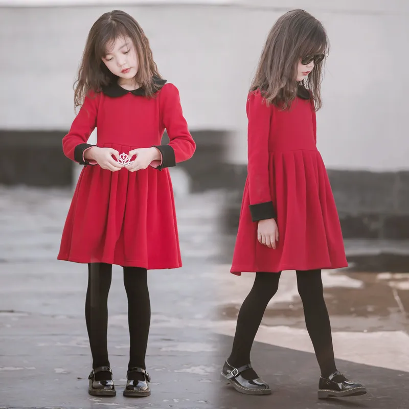 Платье для девочек вечерние платья красного цвета на весну и зиму Детские платья принцессы детская теплая одежда из бархата для маленьких девочек флисовая одежда для детей возрастом 8, 10, 12, 14 лет