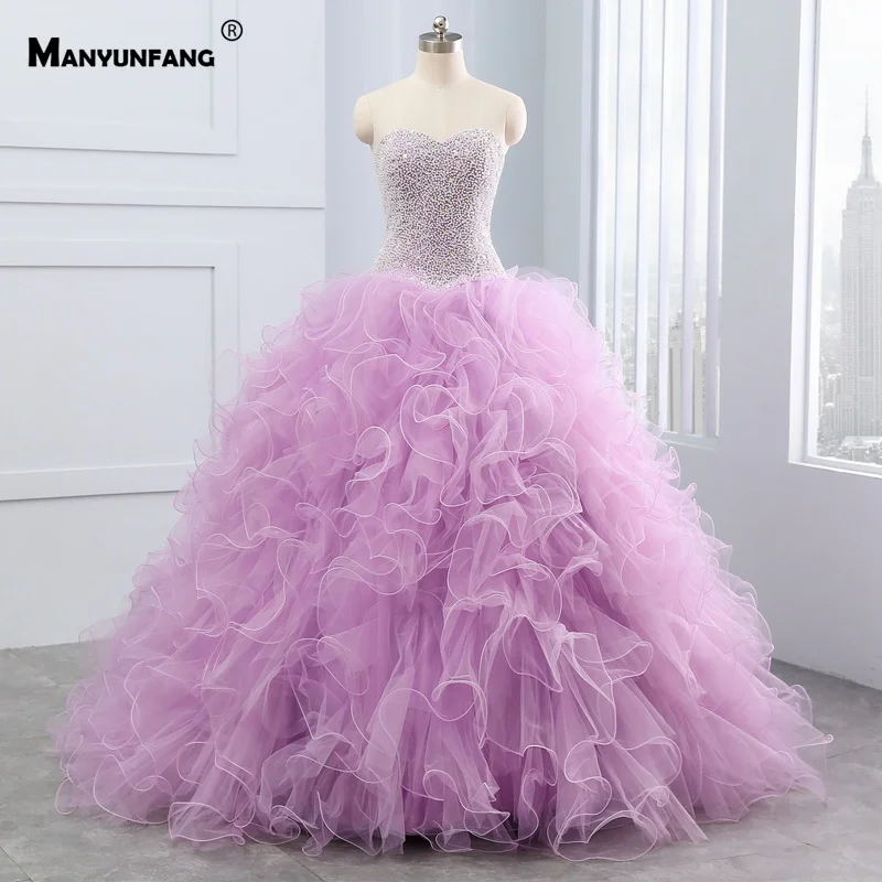 Vestido de 15 anos de debutante бисер фиолетового цвета верхняя часть вечернее платье без бретелей со шнуровкой сзади роскошные пышные платья