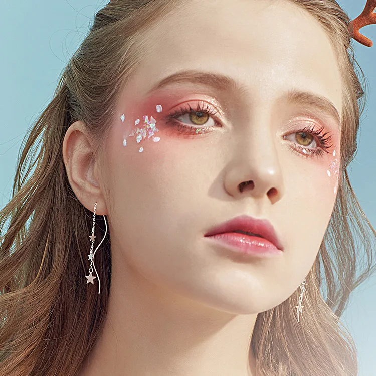 stars long tassel ear line 100% 925 Sterling silver Jewelry fashion Hypoallergenic dangle earrings for women gift charms