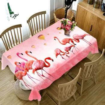 

Nordic style Wedding 3D Round Tablecloth Cartoon Red Flamingo Pattern Washable Polyester Cotton Rectangular Dining Table Cloth