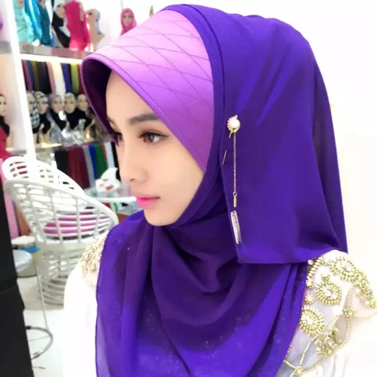 Элегантный мусульманский женский хиджаб шарф с окантовкой шелк Брим капюшоном мгновенный шарфы-банданы Кепки Нижнее белье Шаль Абаи головные уборы Арабская Исламская - Цвет: purple