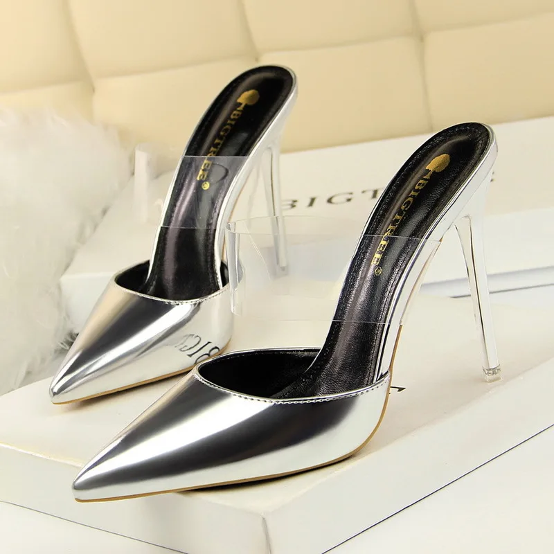 

Shoes New Leather Wonen Pumps Fashion Shoes Sexy Pointed Hollow Transparent Word band 10.5CM High Heels Shoes Sapato Feminino