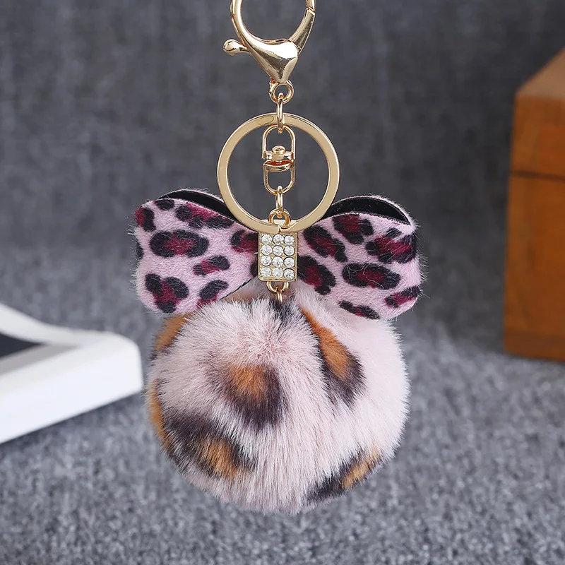 

Leopard Bow Hair Ball Key Ring Hanging Imitation Rabbit Leopard Point Fur Ball Hanging Key Ring Key Ring Holder Gifts for Women