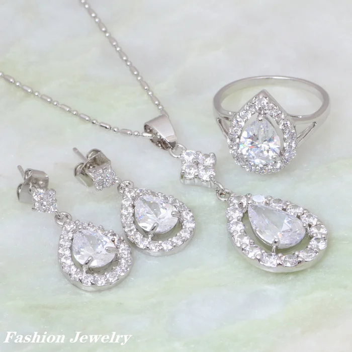 Buy Brand designer Fashion Jewelry Sets white Cubic Zirconia silver Pendant