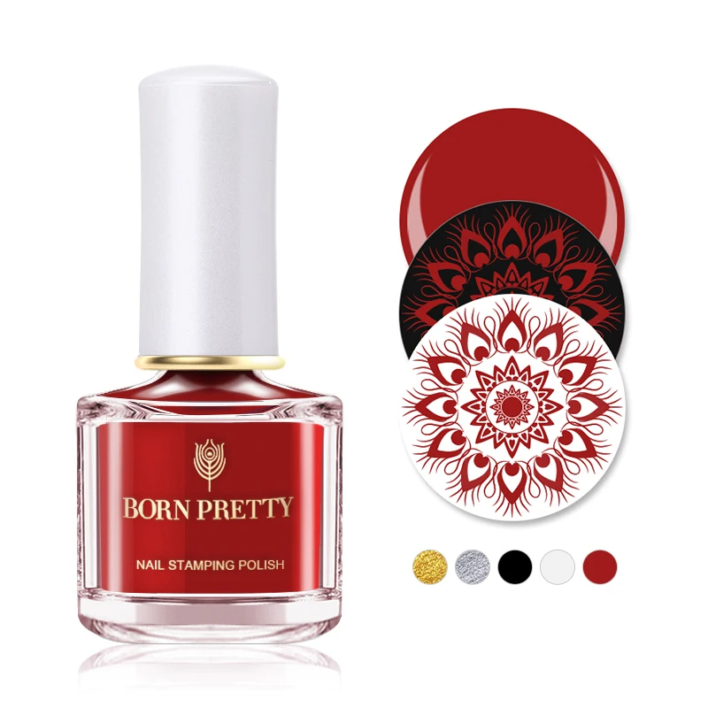

BORN PRETTY Red Black Stamping Polish 6ml Gold Silver White Nail Art Stamping Plate Lacquer Night Series Nail Stamp Varnish