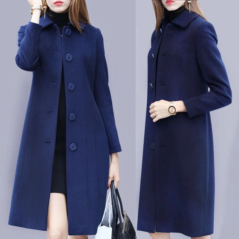 Koop Fall Winter Fashion Vrouwen Office Lady Blauw Wijnrood Zwart Gewatteerde Wollen Jas, womens Vrouwelijke 3xl Losse Elegante Jassen Overjas