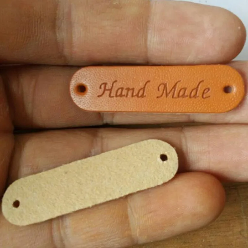 

50PCS English Handmade labels PU leather Jewelry Sewing label accessories 1.2 * 4.4 cm