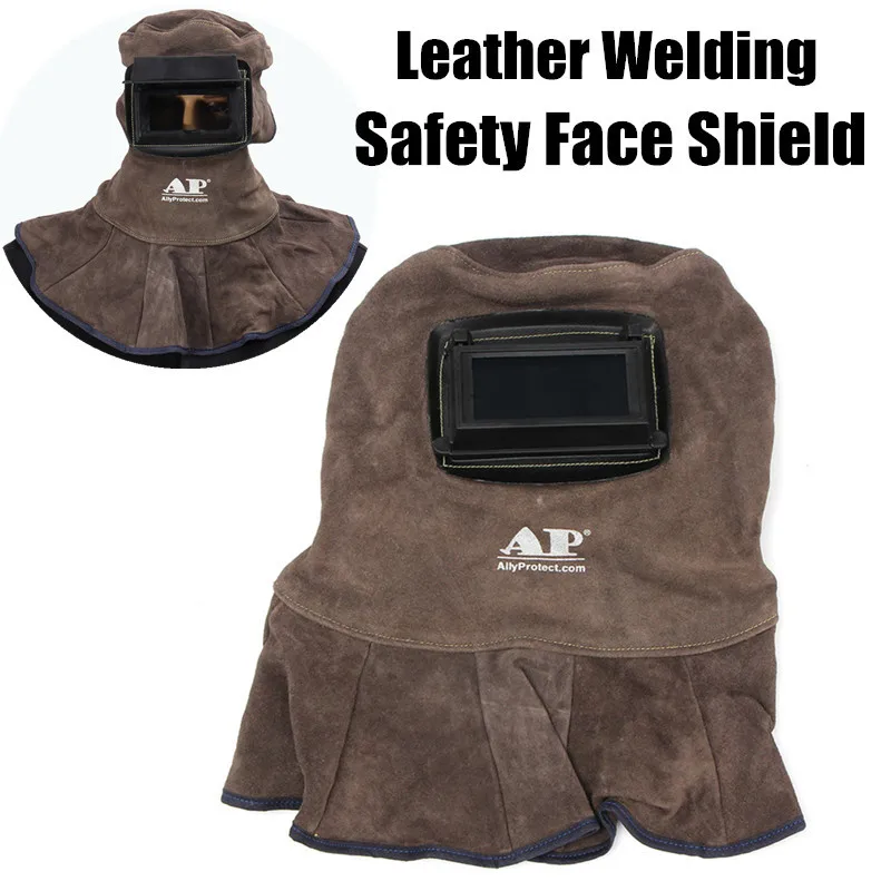 

Leather Face Neck Protected Welding Hood Helmet With Auto Dark Filter Weld Lens Safety Face Shield Overhead Welding Mask