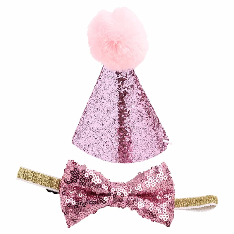 Style 2 Pink 2 шт./компл. Pet шапки для собак с бантом кошка собака на день рождения костюм дизайн блесток головной убор шляпа для рождественской вечеринки аксессуары для домашних животных - Цвет: Style 2 Pink