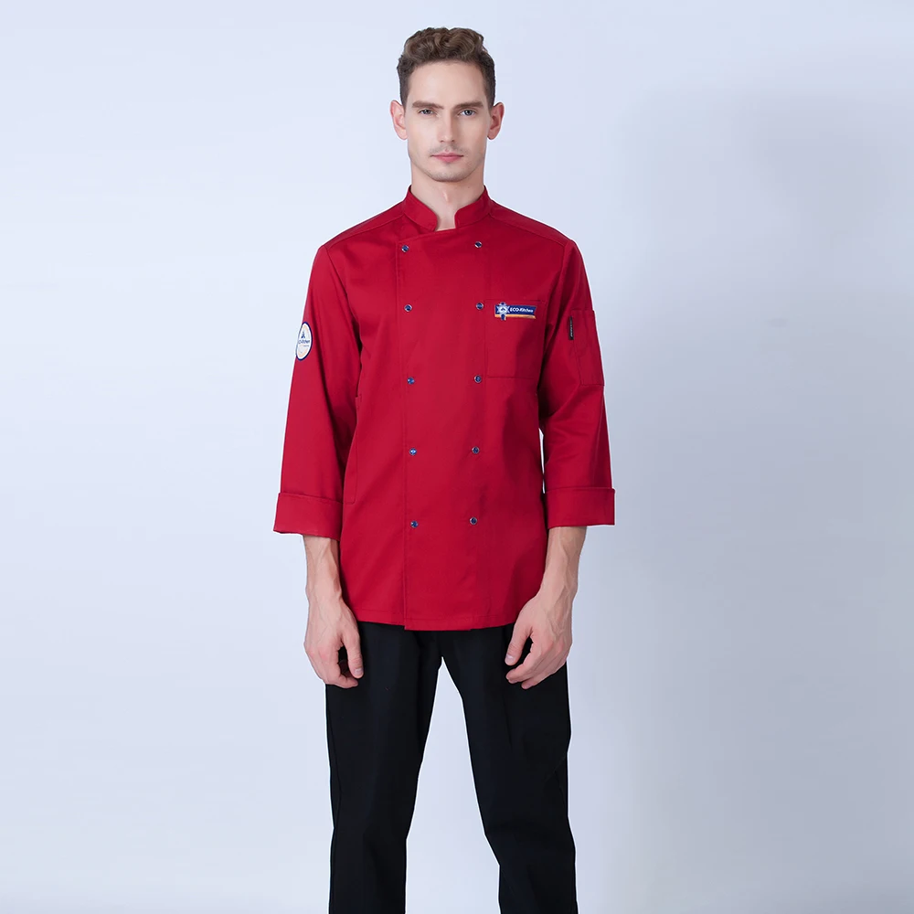 coat1 Унисекс с длинными рукавами двубортный кухня рабочая одежда шеф-повара кухня Cozinha Кейтеринг Спецодежда официант в отеле пальто униформа - Цвет: coat1