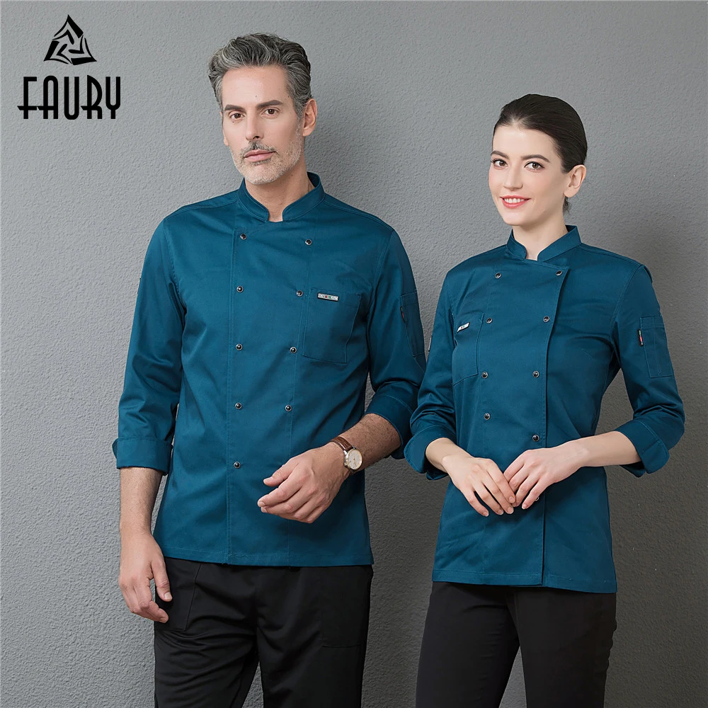 

Professional Chef Uniforms Long Sleeves Restaurant Uniform Food Service Kitchen Work Jackets Cocina Hotel Cooking Overalls