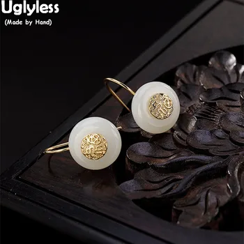 

Uglyless Classic Designer Button Earrings for Women Gold Plated Solid 925 Silver Round Earrings Handmade Chinese FU Fine Jewelry