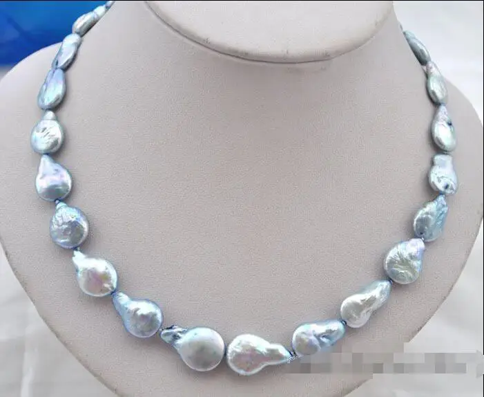 

Free shipping hot sale Women Bridal Wedding Jewelry >>17" 20mm baroque Blue freshwater pearl necklace