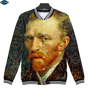 

2018 Van Gogh 3D Men's Baseball Jackets Women/Men Couple's Kpop Onmyoji Hip Hop Style Autumn Fashion Jackets