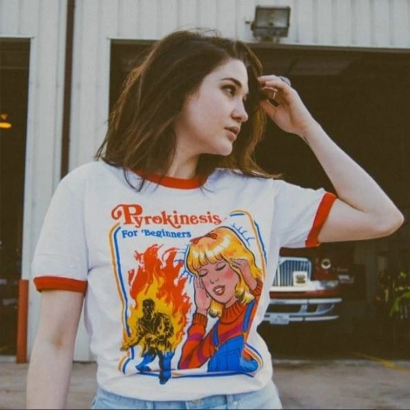 

Pyrokinesis for beginners Women T-shirt Let's Summon Demons Letter Cotton Print Fun S-3XL Casual Harajuku Vintage tops tees