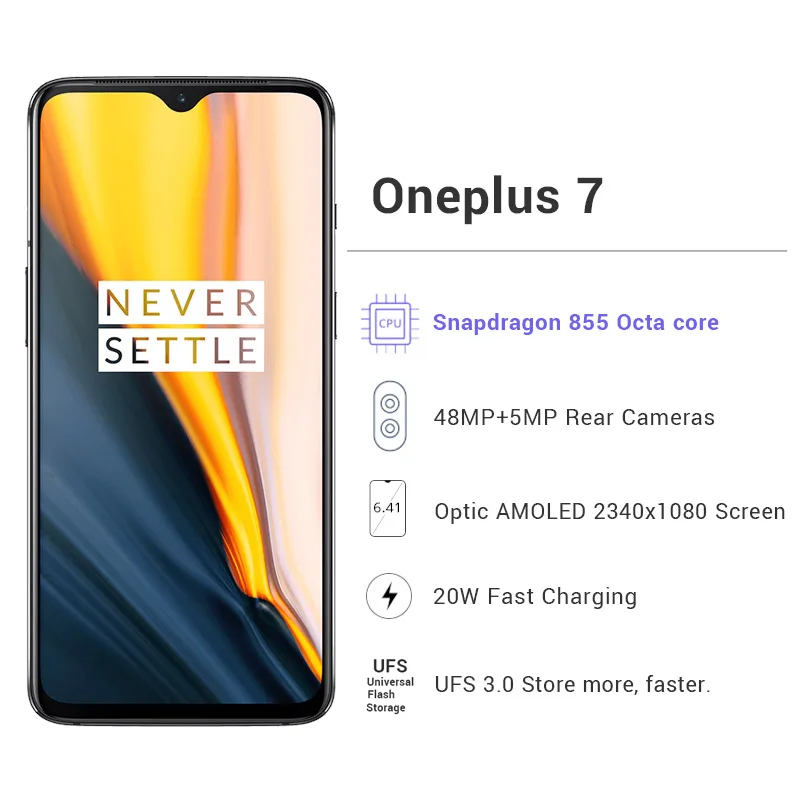Global ROM Oneplus 7 8GB 256GB Smartphone Snapdragon 855 Octa Core 6.41" AMOLED 48MP+16MP Dual Cameras NFC 3700mAh Mobile Phone