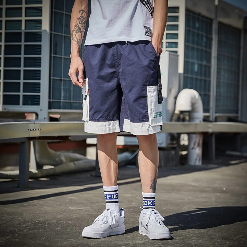 Summer Fashion Men Shorts Loose Fit Patch Pockets Cargo Shorts Elastic Waist Spliced Designer Hip Hop Casual Shorts Men Summer Fashion Men Shorts Loose Fit Patch Pockets Cargo Shorts Elastic Waist Spliced Designer Hip Hop Casual Shorts Men