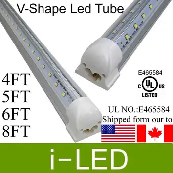 

V-Shaped Cooler Door Led Tubes T8 Integrated Led Tube 4ft 5ft 6ft 28w 36w 45w 65w Double Sides SMD2835 Led Fluorescent Lights UL