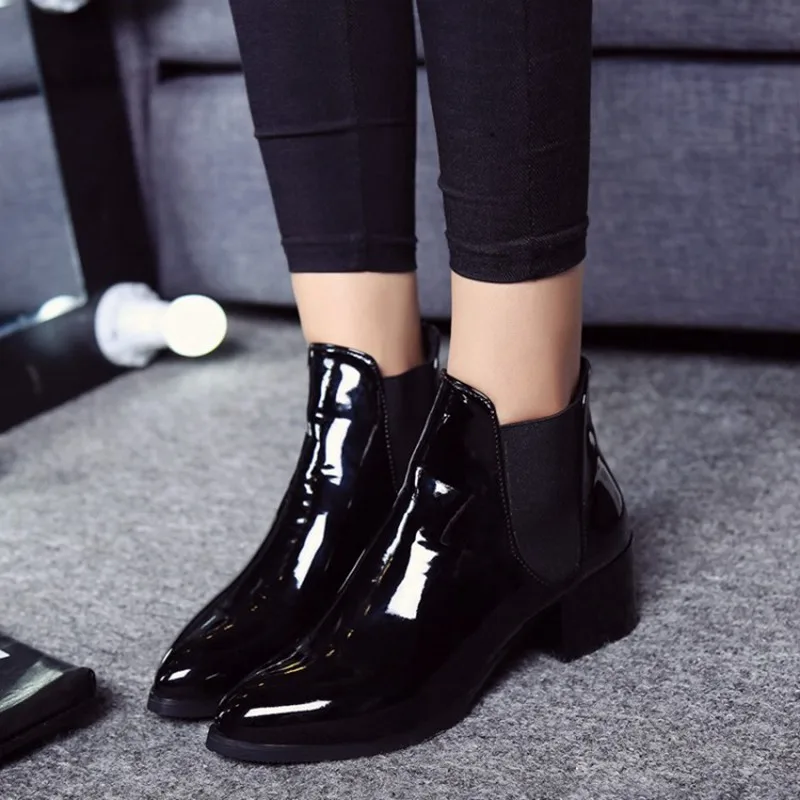 COOTELILI Comfortable 5cm High Heels Ankle Boots For Women Pointed Toe Warm Autumn Winter Shoes Women Pumps Red Black 35-39 (7)