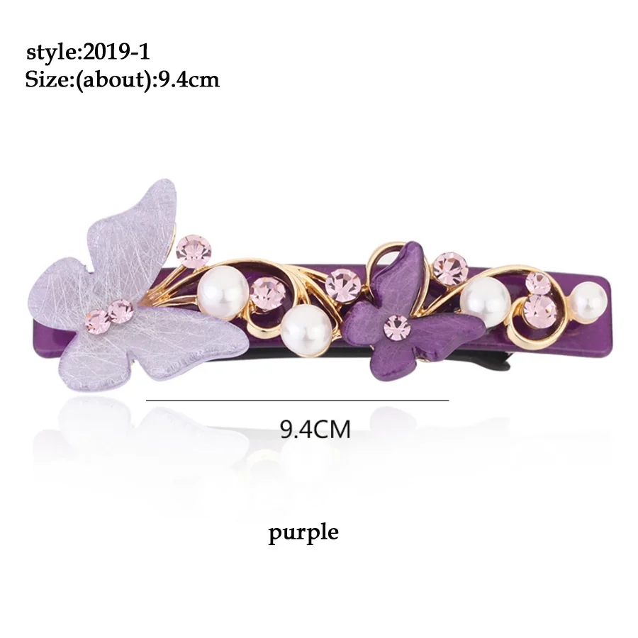 Заколка для волос с цветами-заколка для волос с жемчугом Для женщин-ацетатные стразы из целлюлозы аксессуары для волос-украшение для волос-украшения для волос - Окраска металла: 2019-1 purple