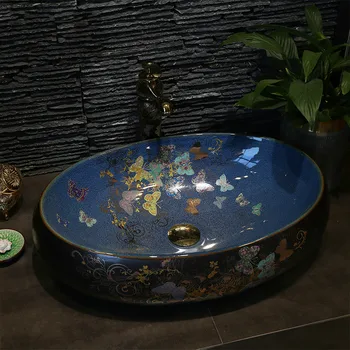 

Art Ceramic Basin sink bowl Lavatory Oval Fashion Bathroom Balcony Lavatory Basin Household ceramic wash basin bathroom sink